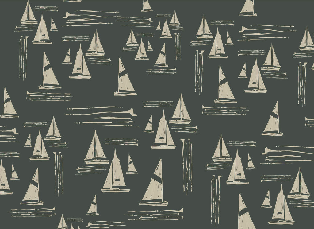 Sailboats on dark water — full design