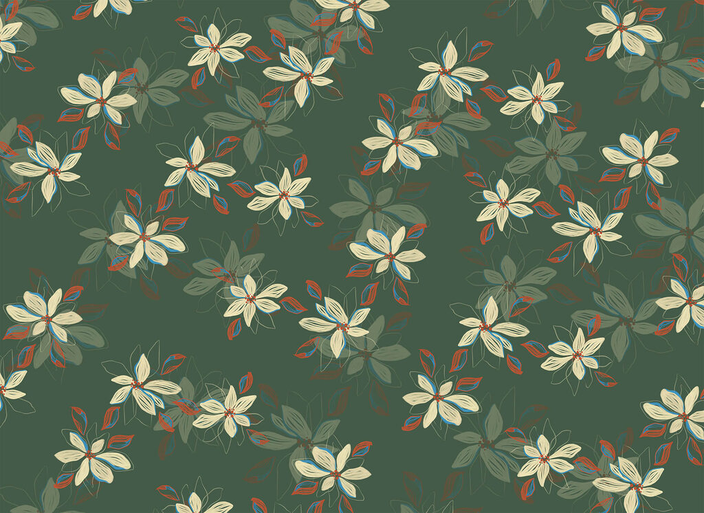 Blossom on forest green — full design