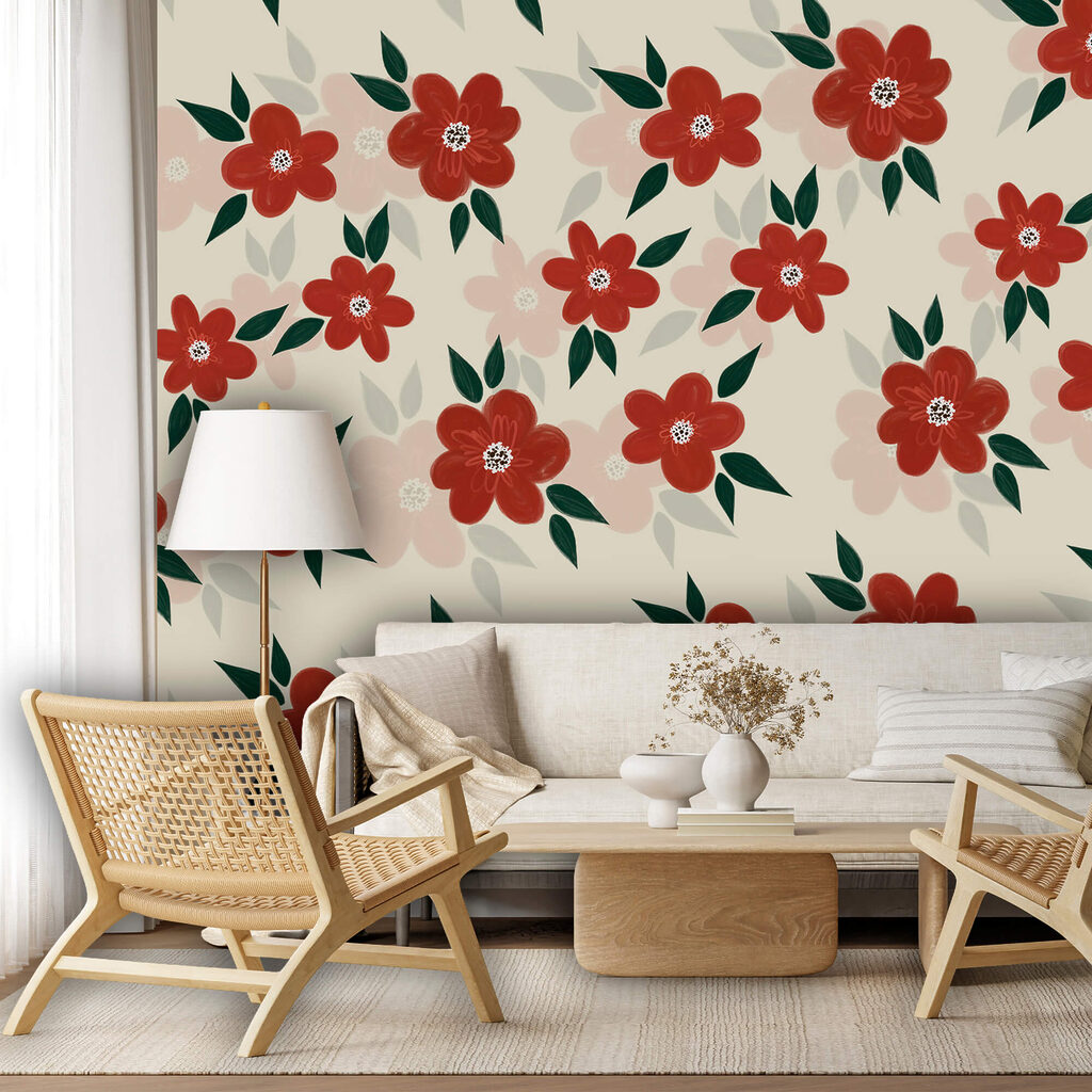 Red flowers among leaves — interior 1
