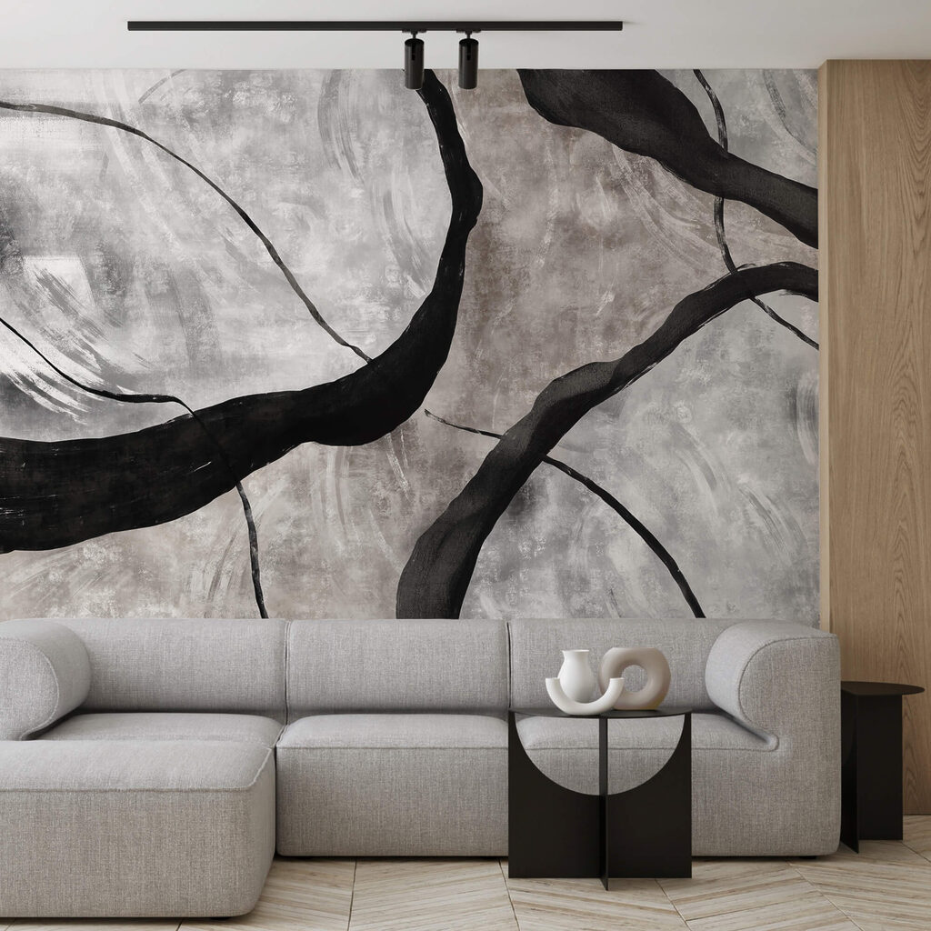 Black branches on grey — interior 1