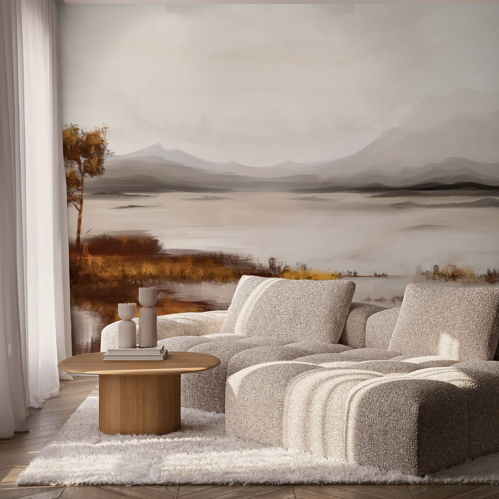 Lake with ochre shore — interior 1