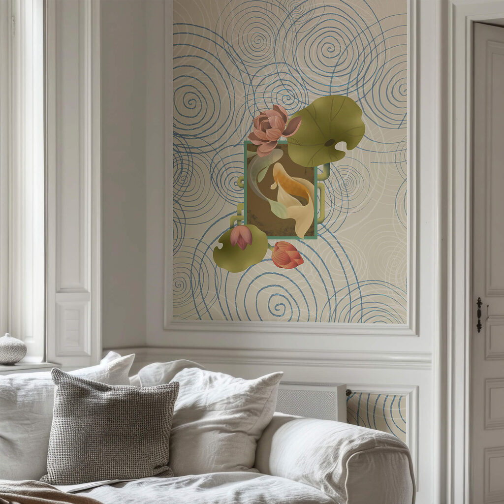 Fish in blue spirals — interior 2