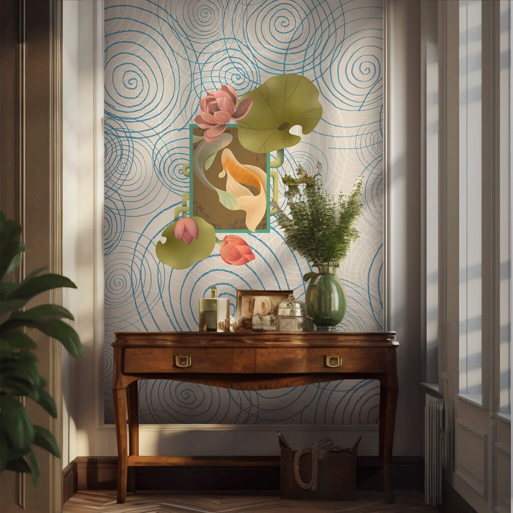 Fish in blue spirals — interior 3