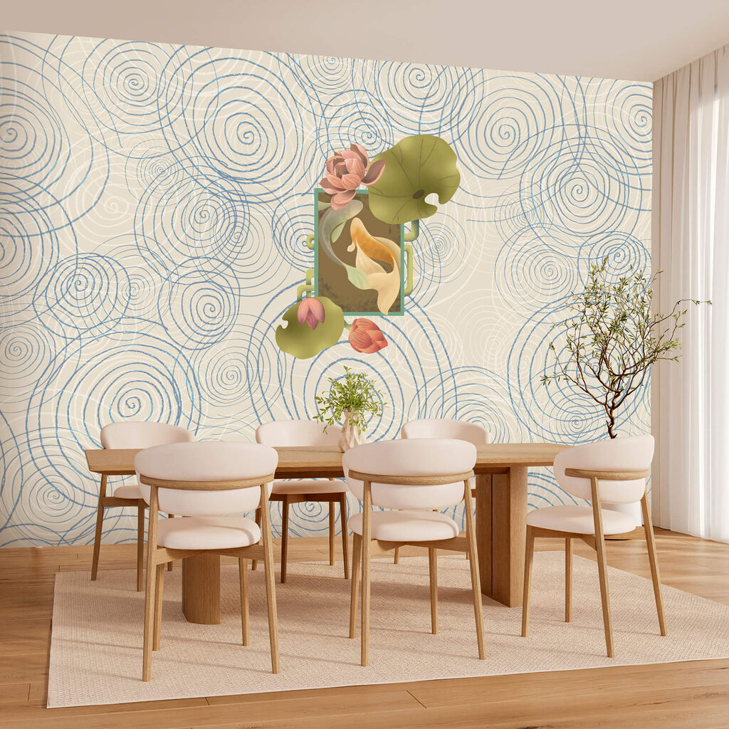 Fish in blue spirals — interior 1