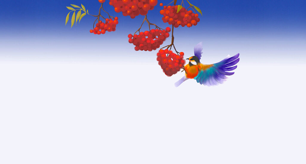 Bird with berry clusters — full design