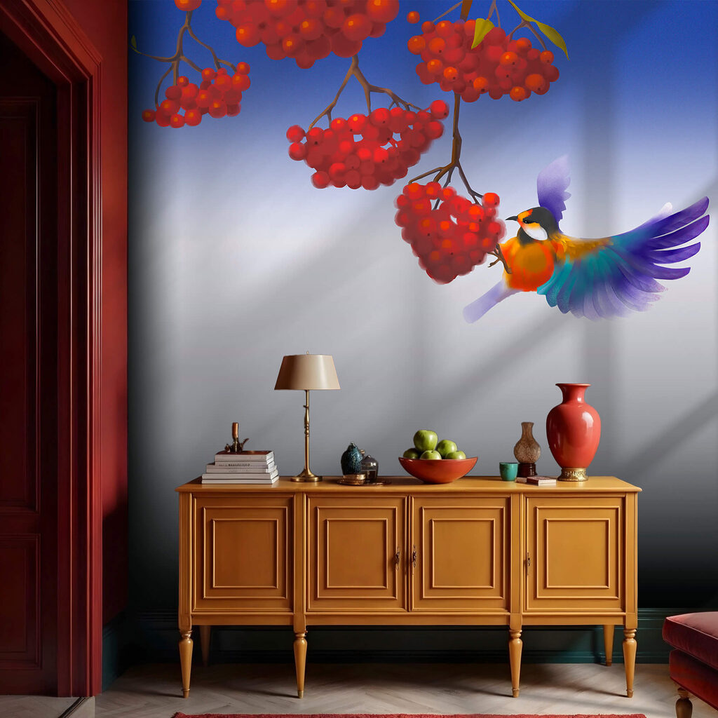 Bird with berry clusters — interior 2