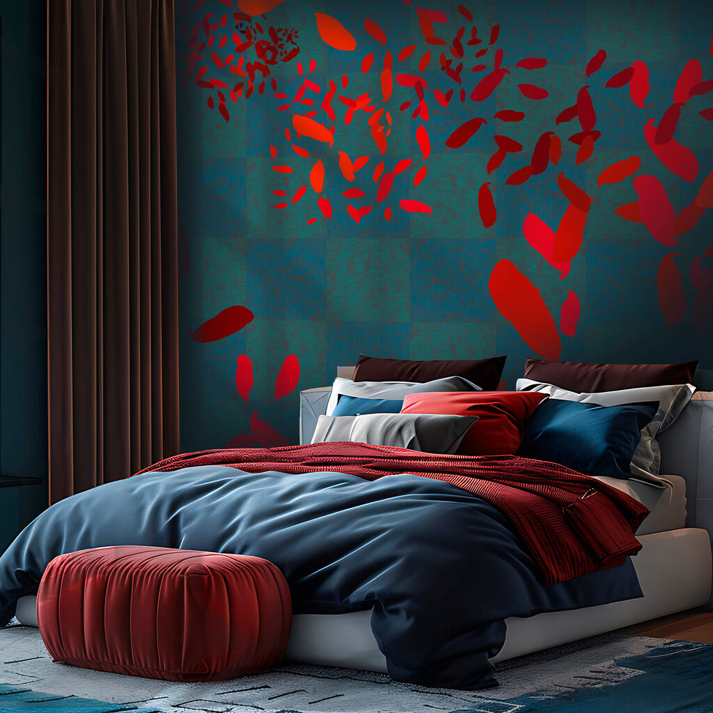 Red leaves on turquoise — interior 1