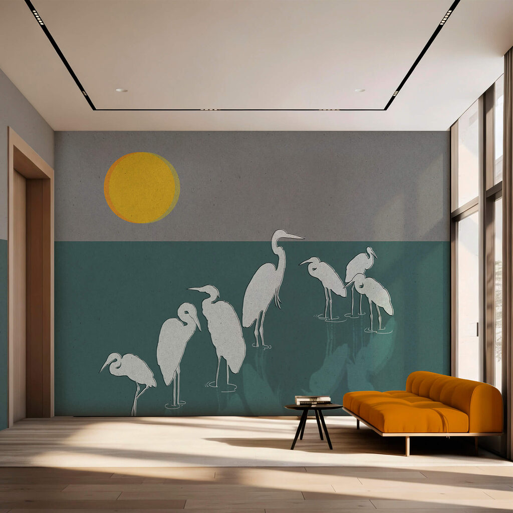 White herons in sunlight — interior 1