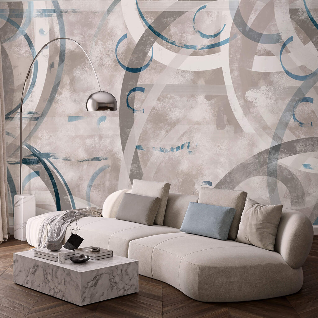 Blue arches over paint — interior 1
