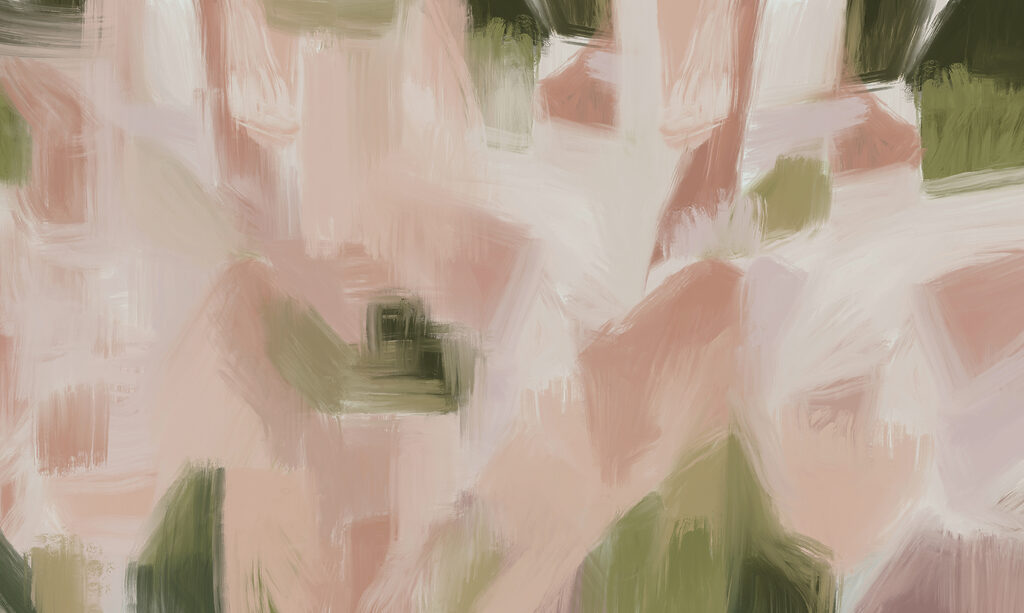 Pink and green brushstrokes — full design