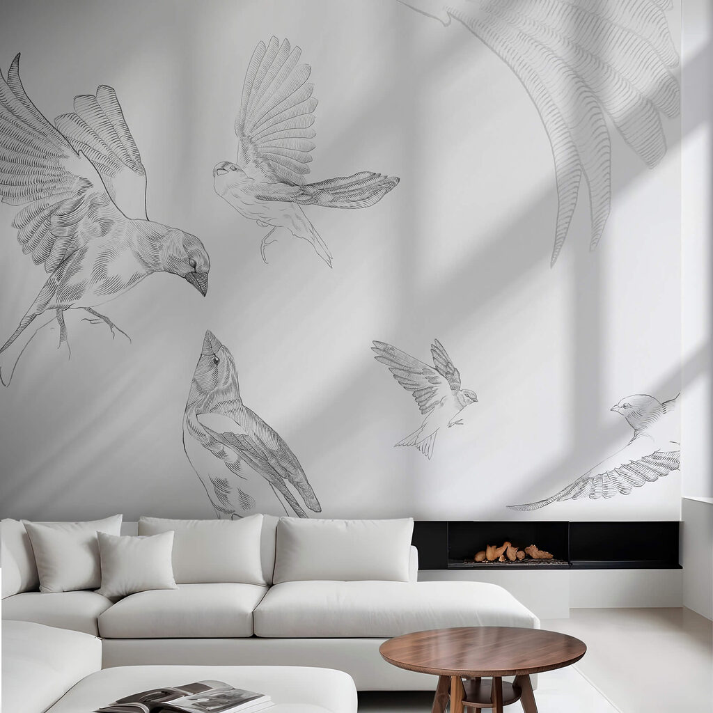 Flying birds in pencil — interior 1