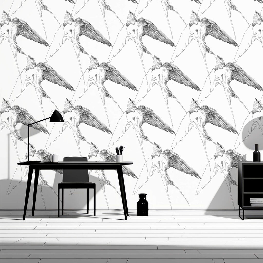 Birds in line drawing — interior 1