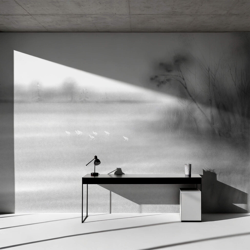 Reeds by fading water — interior 1