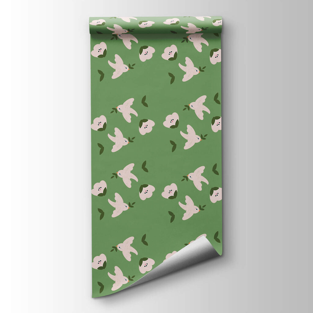White birds on green — product view