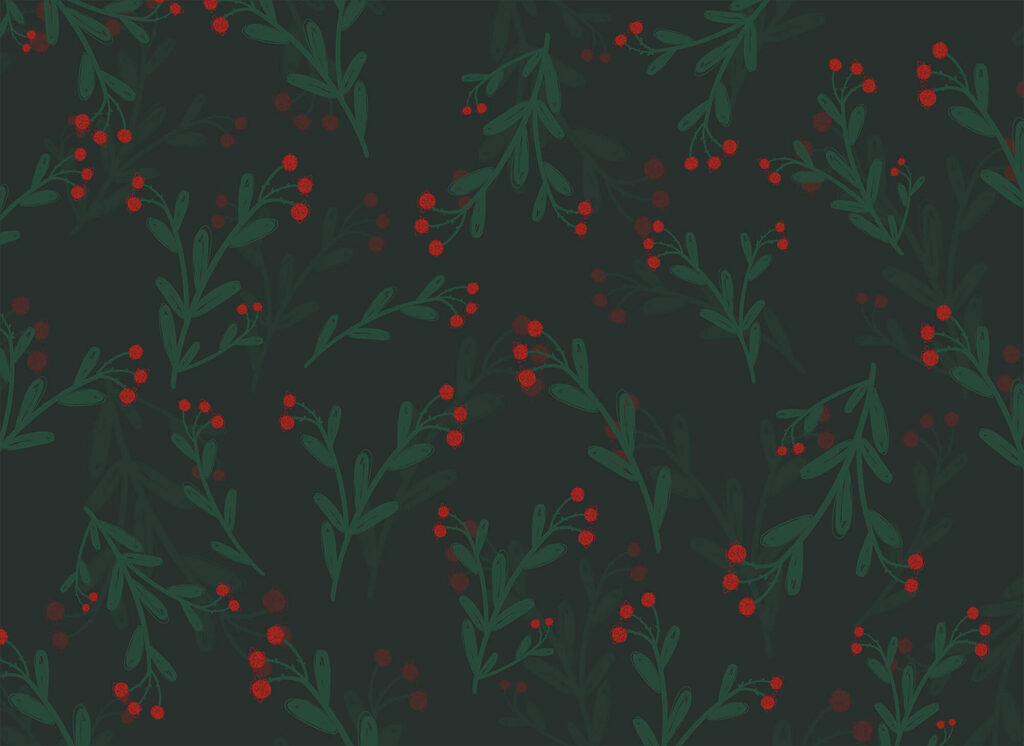 Berries on dark green — full design