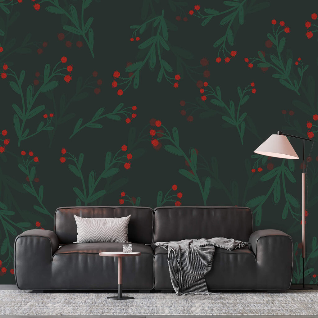 Berries on dark green — interior 1