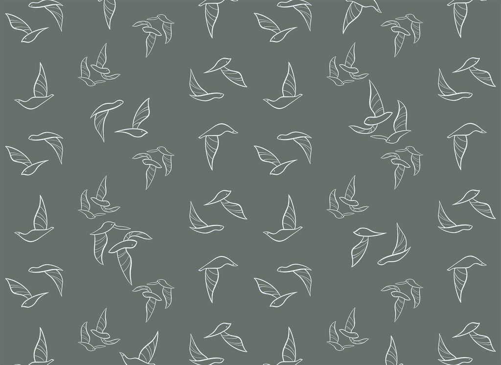Bird outlines on grey-green — full design