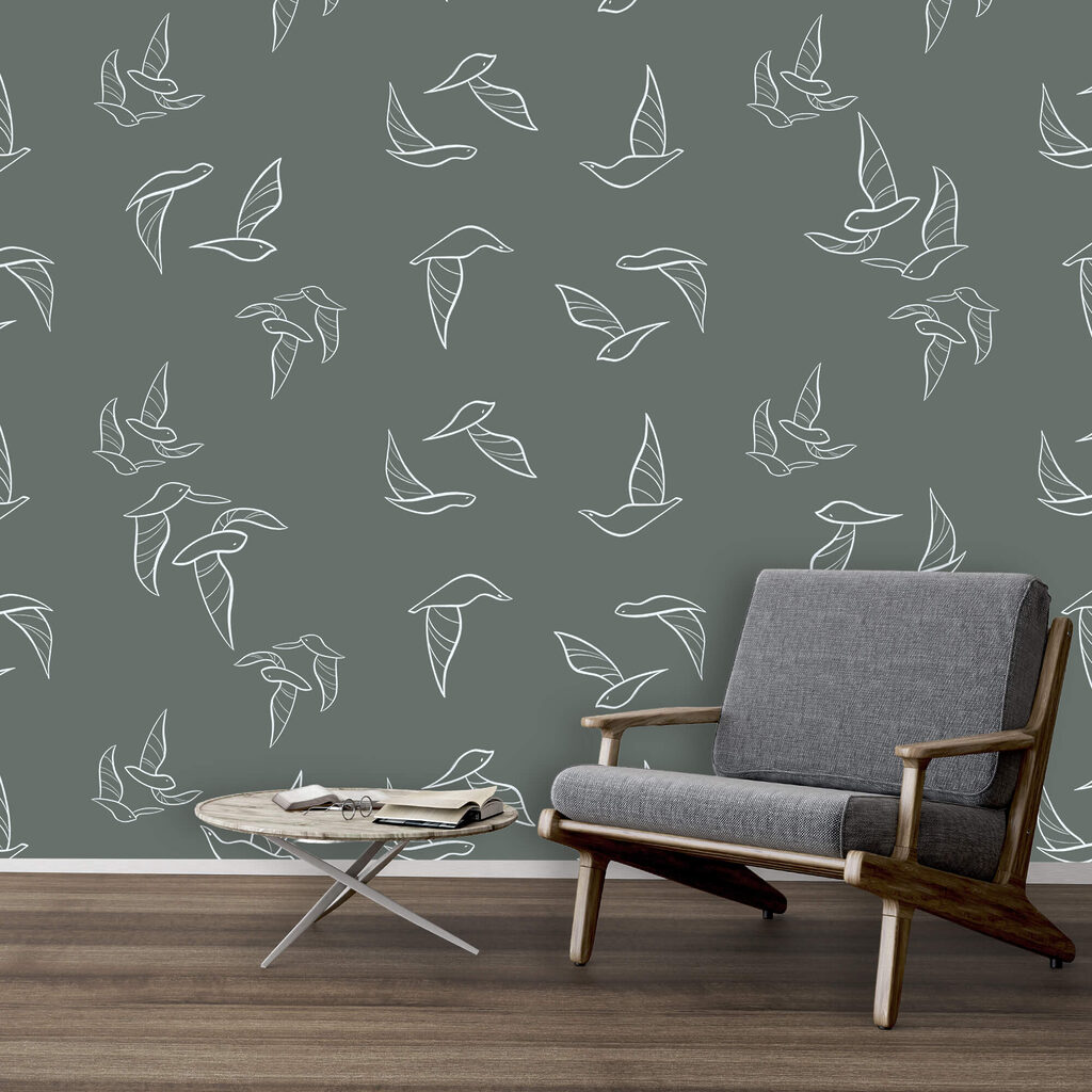 Bird outlines on grey-green — interior 2