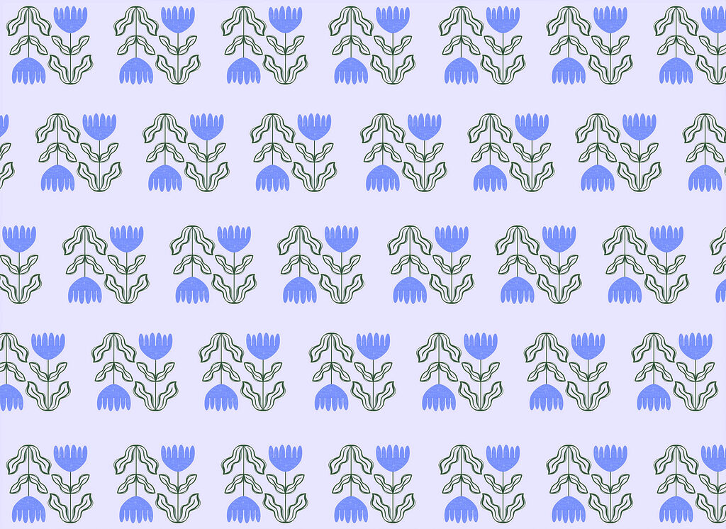 Blue flowers in rows — full design