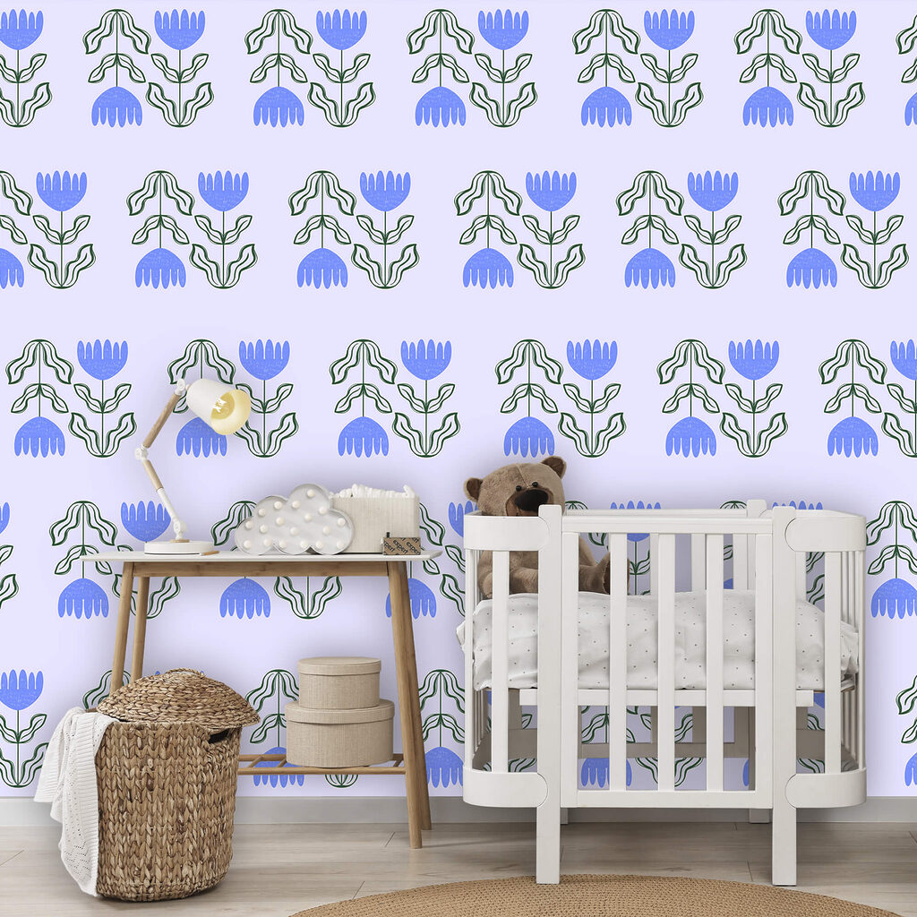 Blue flowers in rows — interior 1