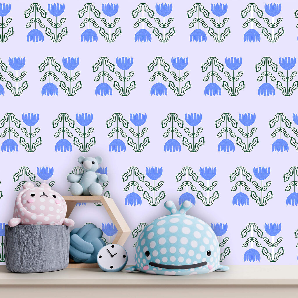 Blue flowers in rows — interior 2