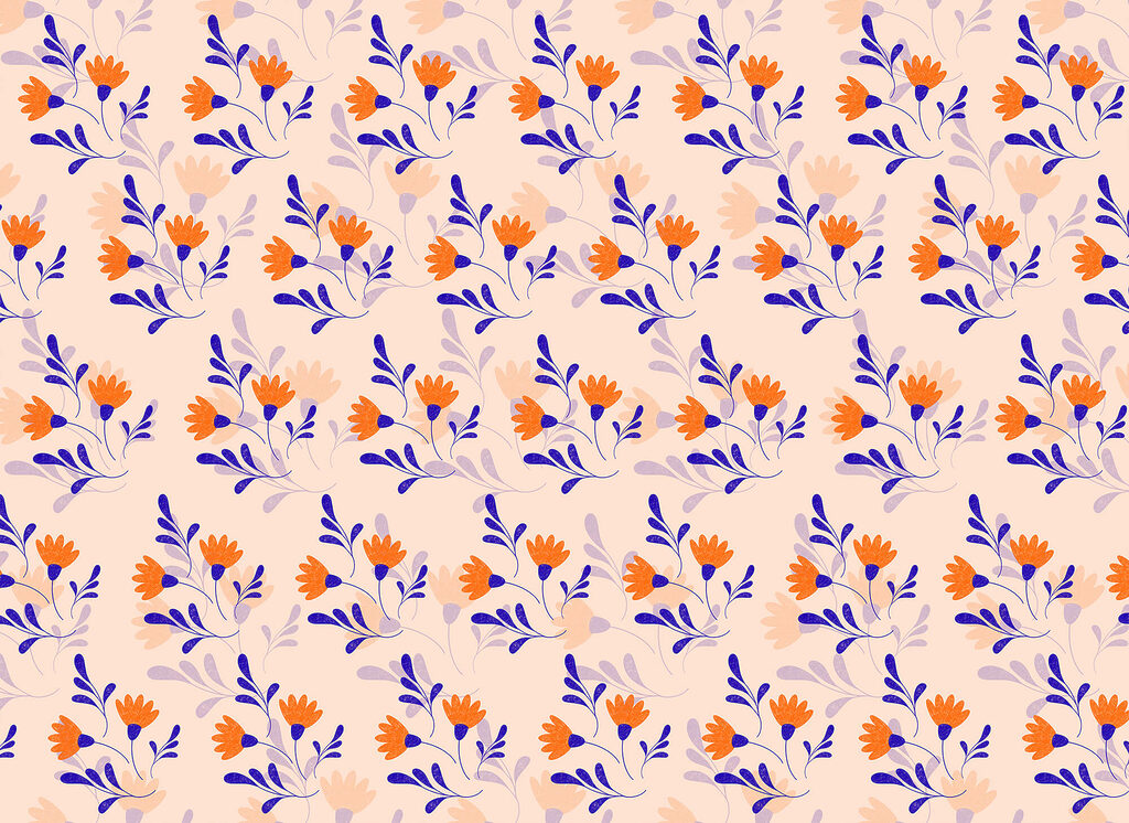 Orange flowers on pink — full design