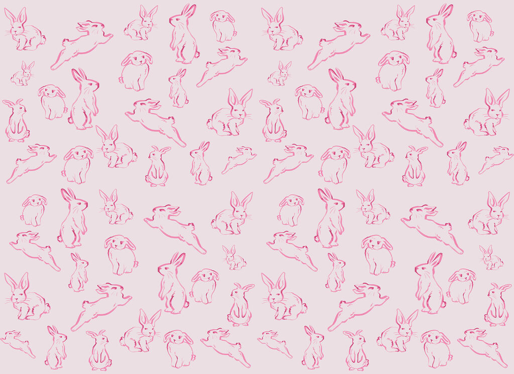 Pink rabbits in lines — full design