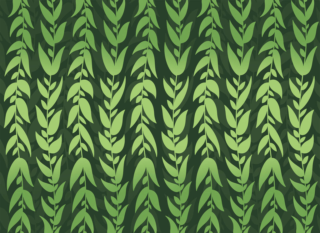 Green leaves follow waves — full design