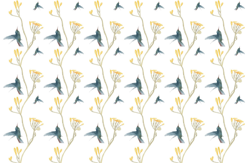 Hummingbirds among yellow flowers — full design
