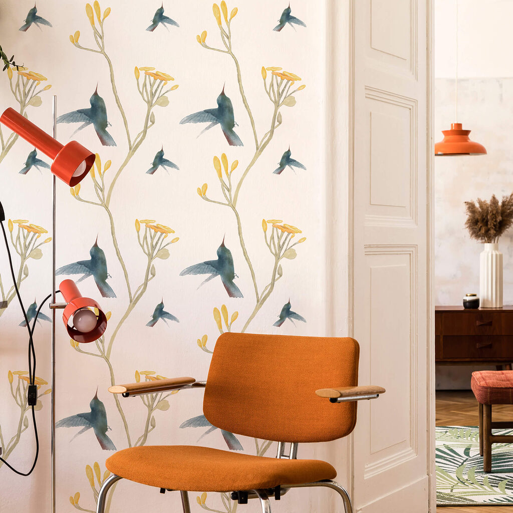 Hummingbirds among yellow flowers — interior 2