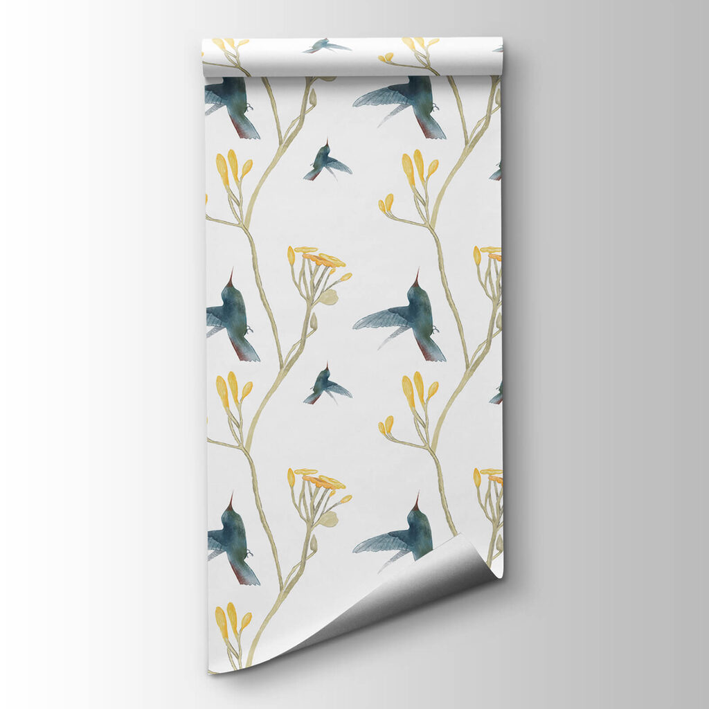 Hummingbirds among yellow flowers — product view