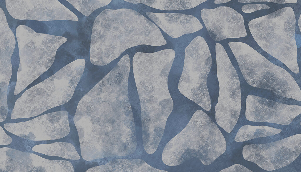 Irregular blocks in blue — full design
