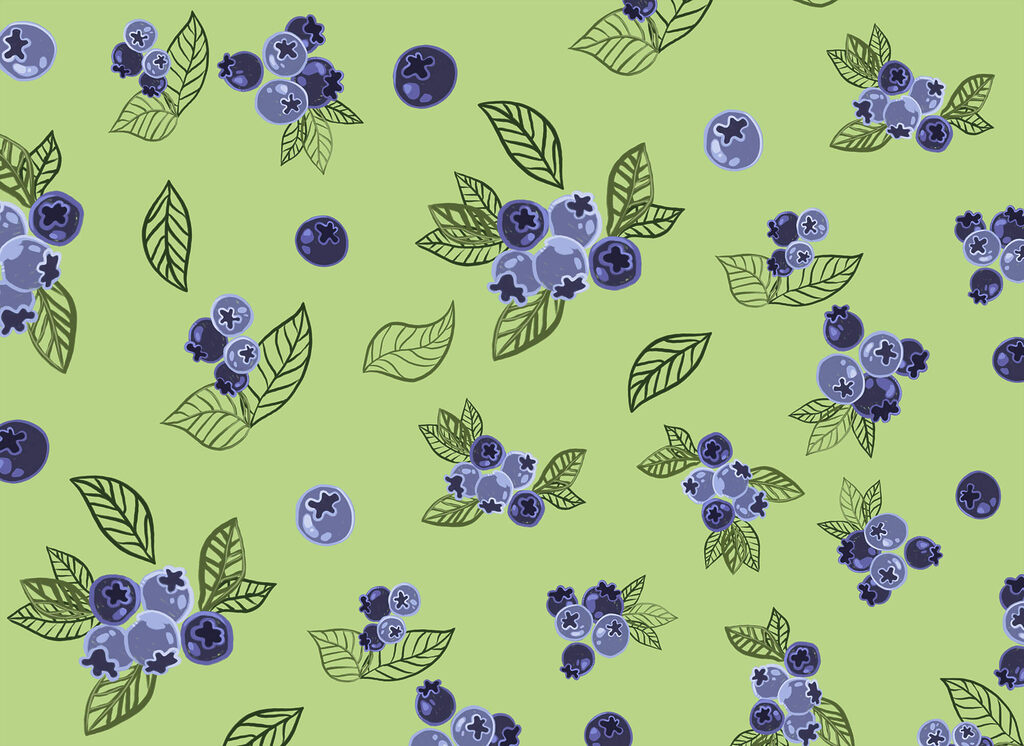 Blue berries on green — full design