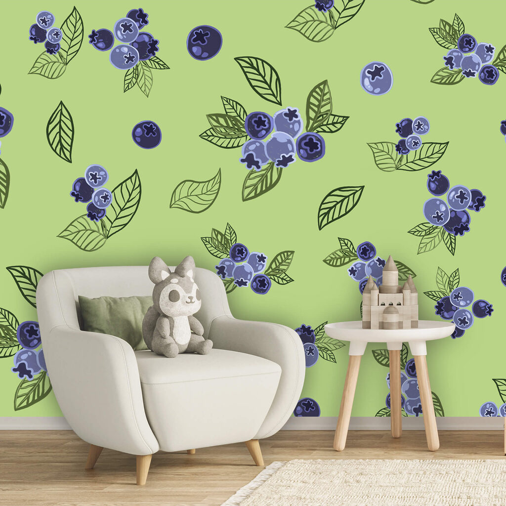 Blue berries on green — interior 1