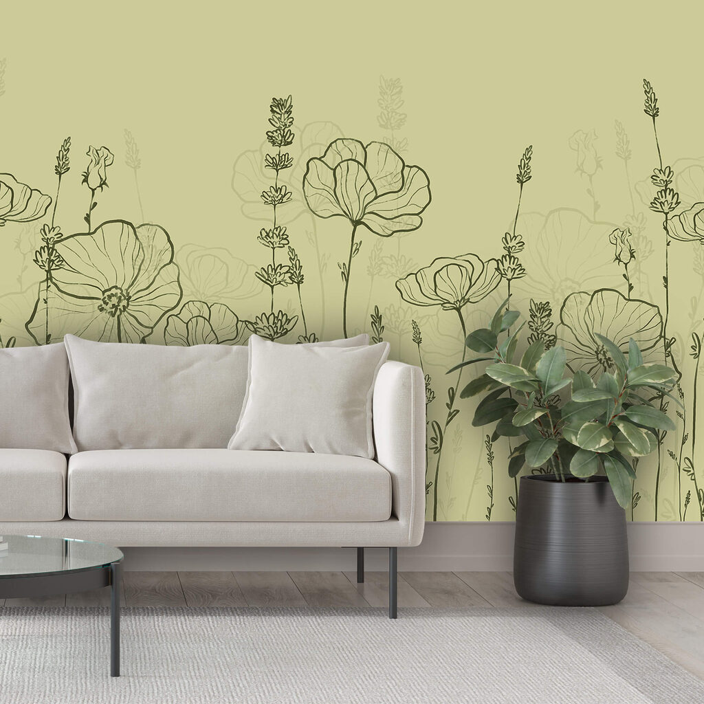 Flower outlines on olive — interior 2
