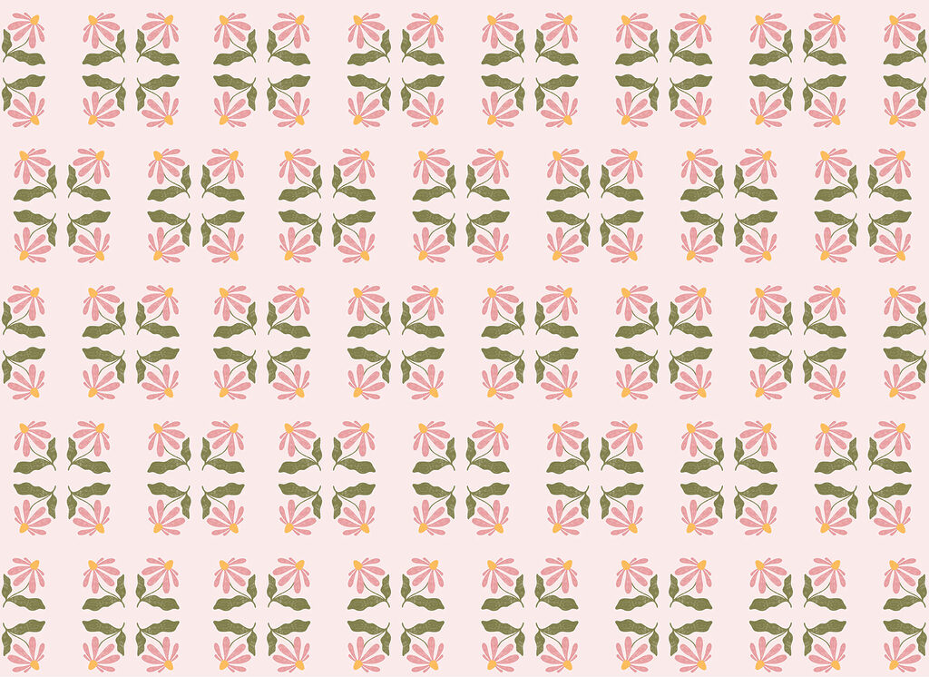 Pink flowers, green stems — full design