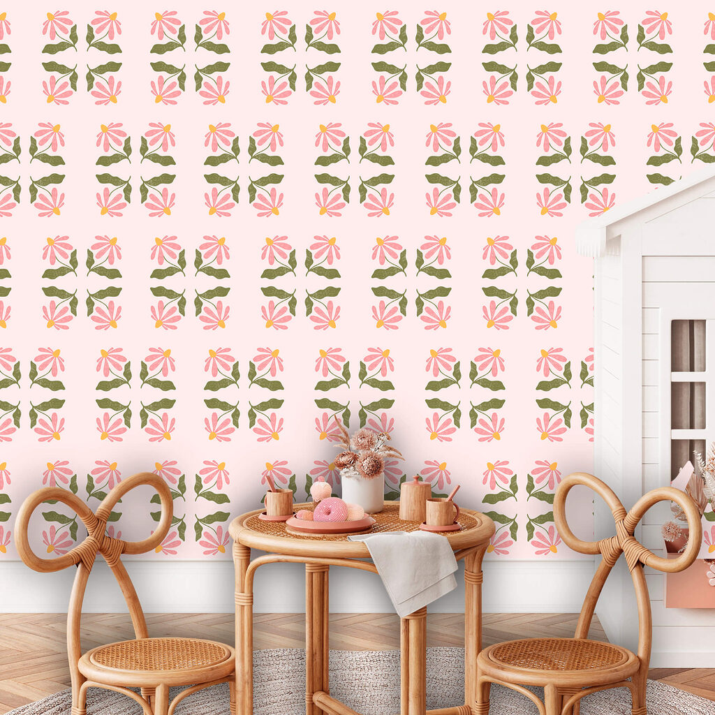 Pink flowers, green stems — interior 1