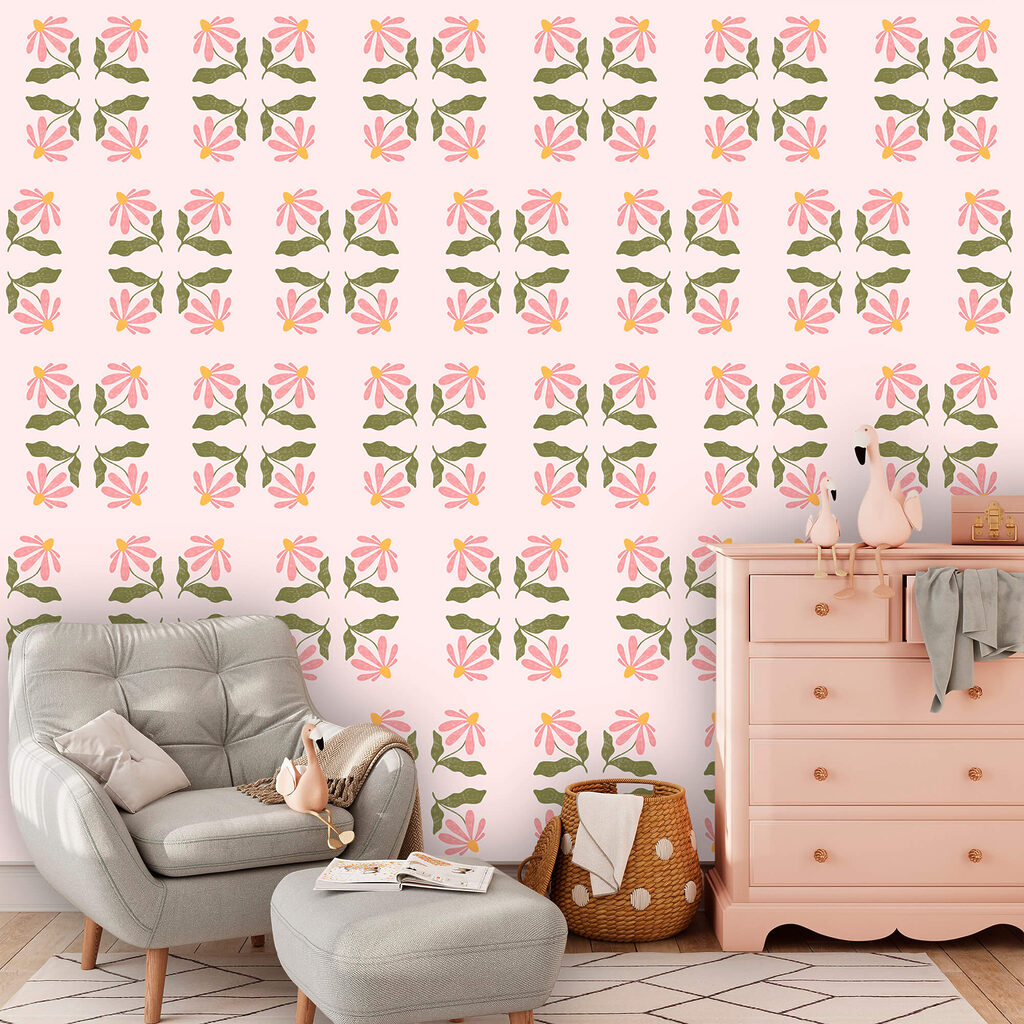 Pink flowers, green stems — interior 2