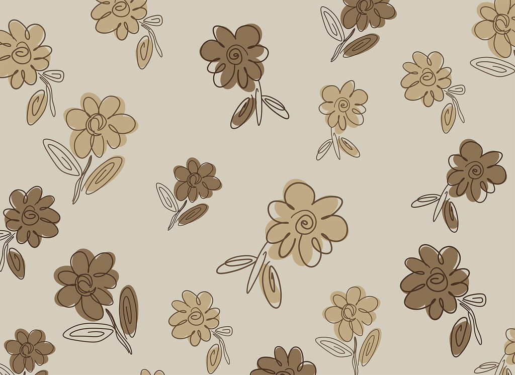 Brown flowers with spirals — full design