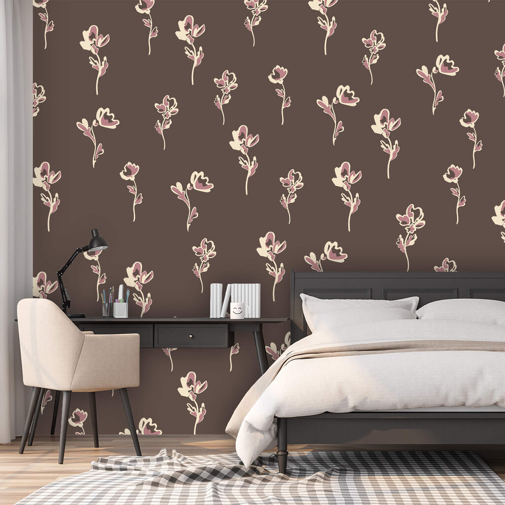 Flower sprigs on brown — interior 1