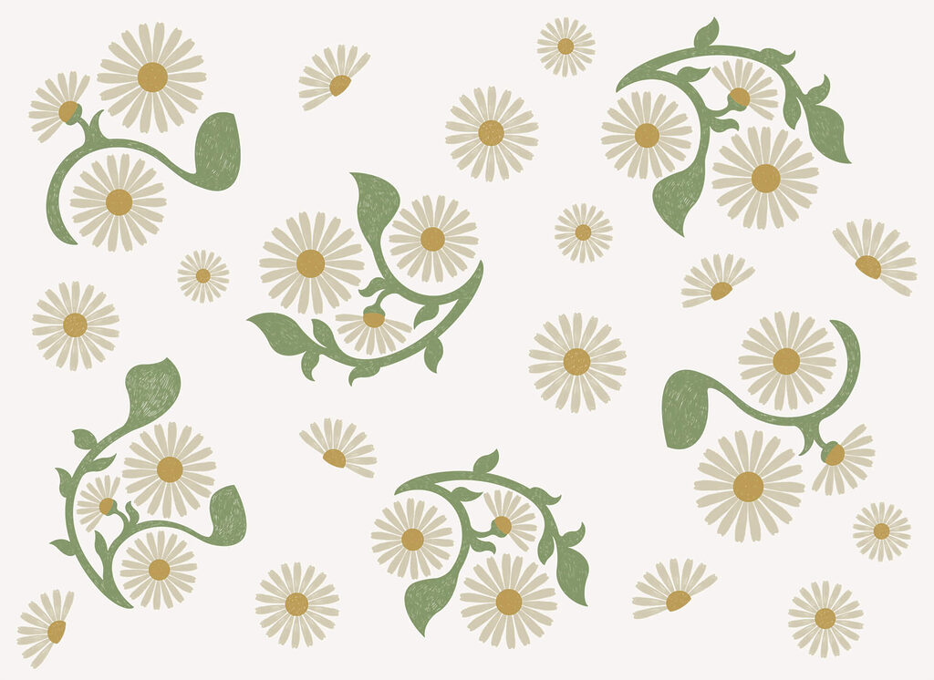 Daisies on curling stems — full design