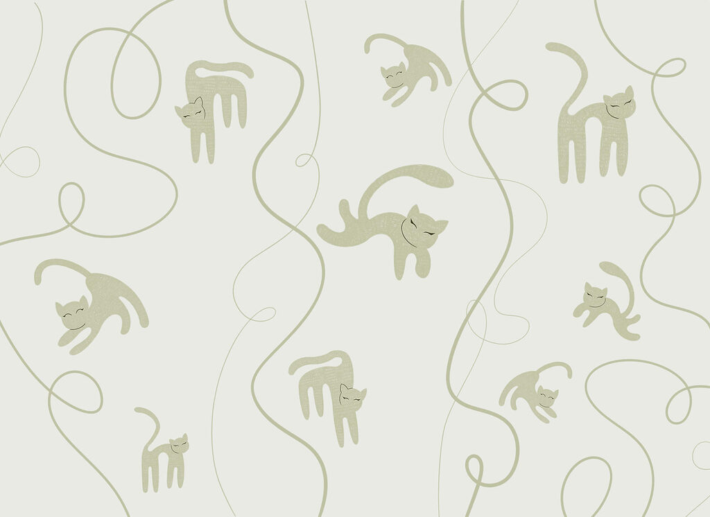 Cats among curly lines — full design