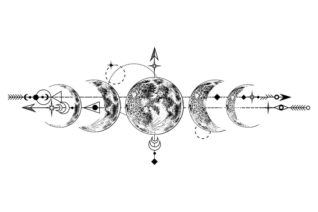 Moon phases and arrows — full design