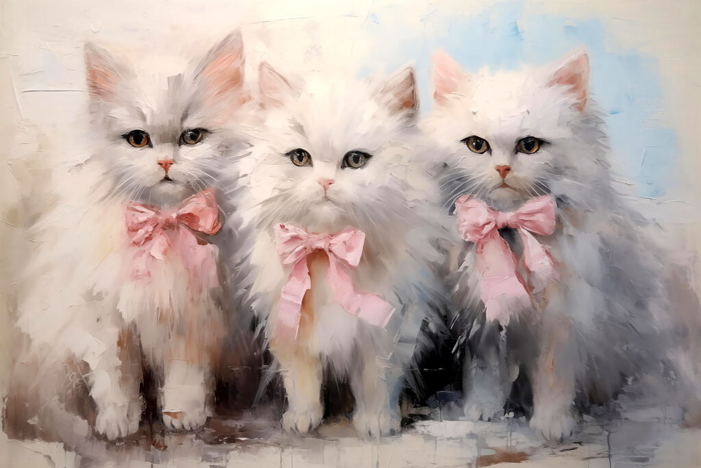 Three cats with bows — full design