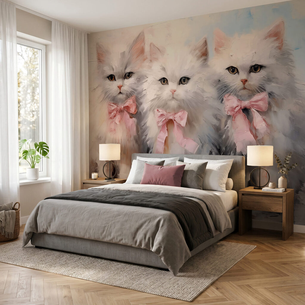 Three cats with bows — interior 1
