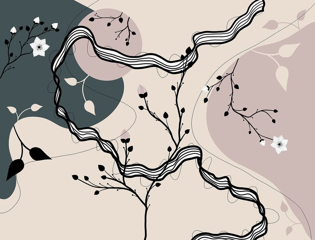 Blossom among winding lines — full design