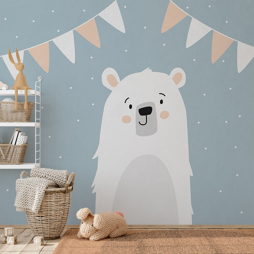 White bear under bunting — interior 2