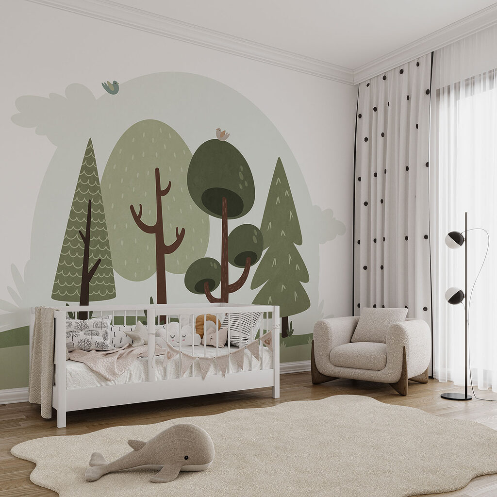 Stylised trees on hills — interior 1