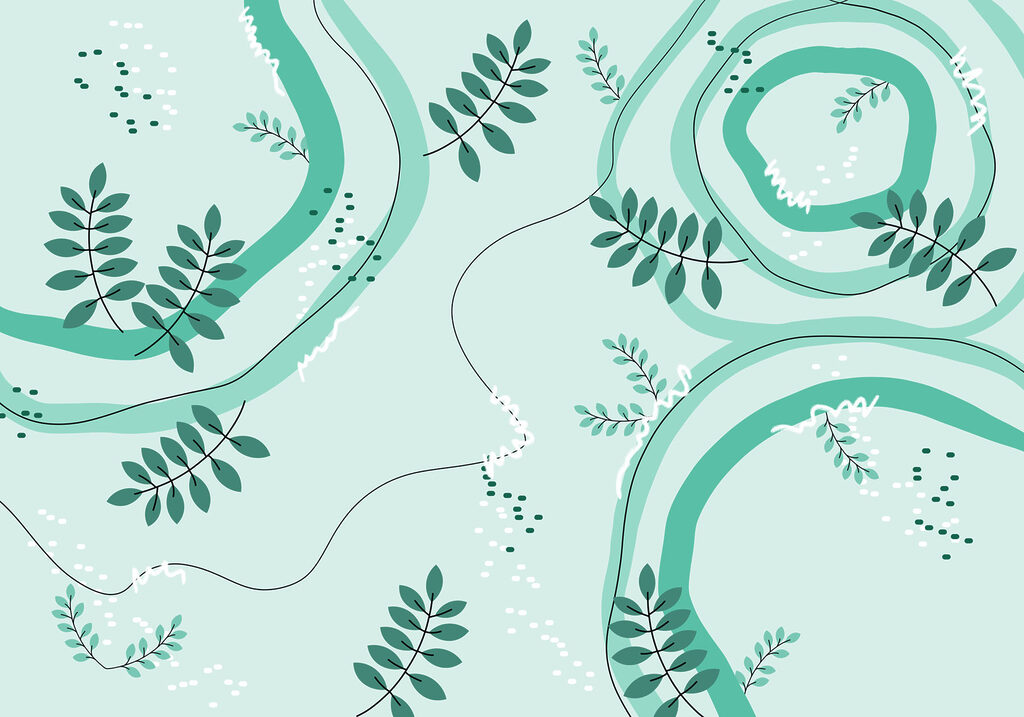 Leaves among brush swirls — full design
