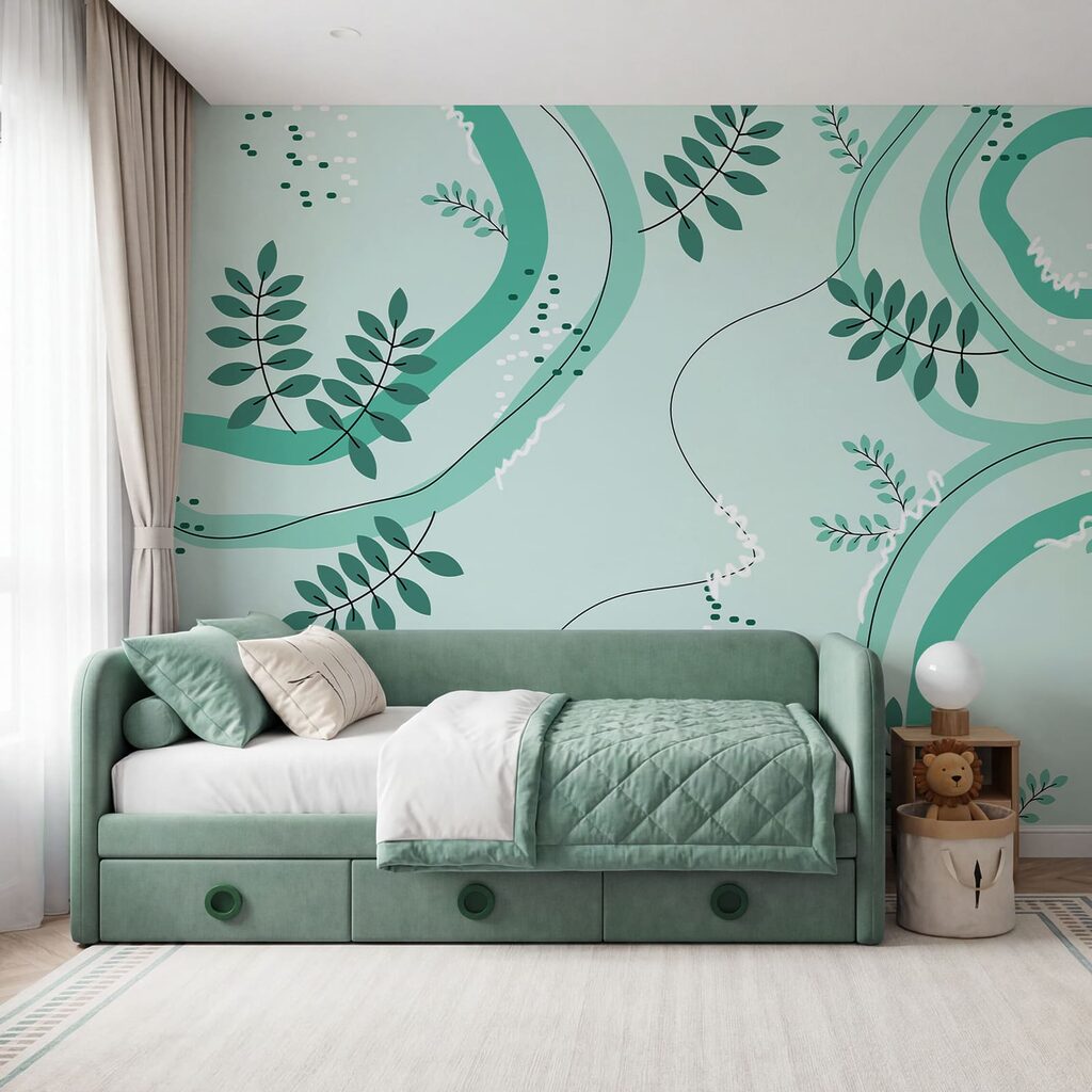 Leaves among brush swirls — interior 1